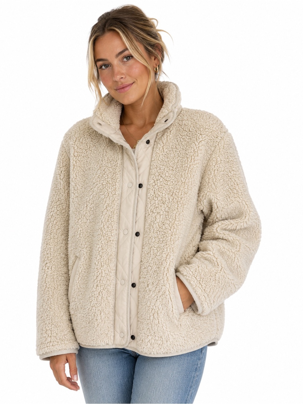Abercrombie & Fitch Cream Sherpa Jacket - Soft Fleece